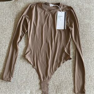NWT Lululemon Nulu Mesh Wundermost Crewneck Long Sleeve Thong Cut Taupe Bodysuit